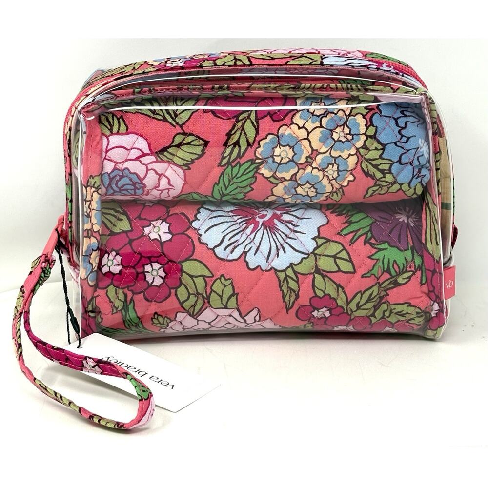 Vera Bradley Vibrant Gardenias Makeup Cosmetic Bag Pouch Set 3 Pcs Floral EXACT - Picture 4 of 13